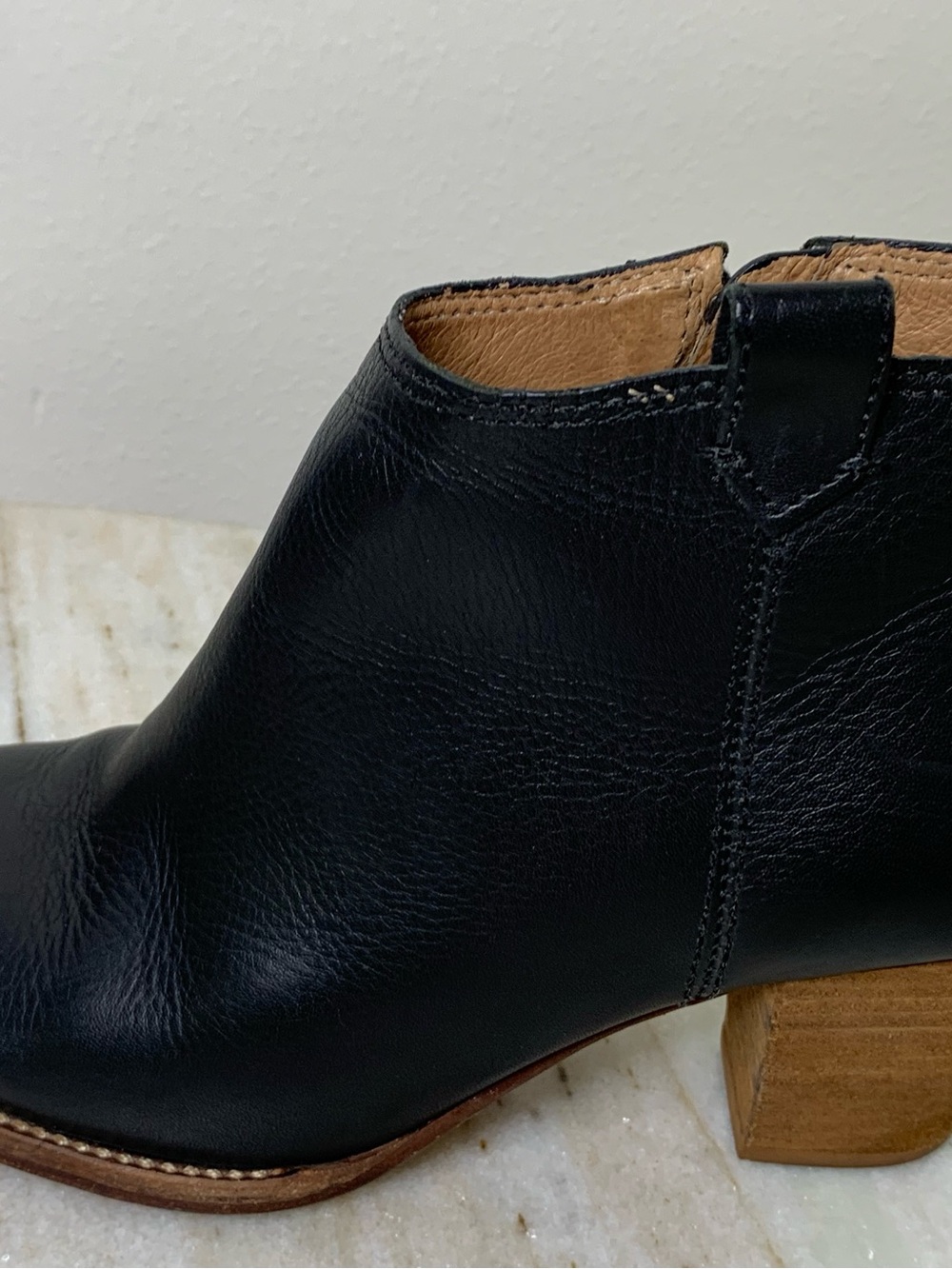Madewell boot ankle “The Billie” black Leather style f5044 Stacked Sole - Picture 7 of 11